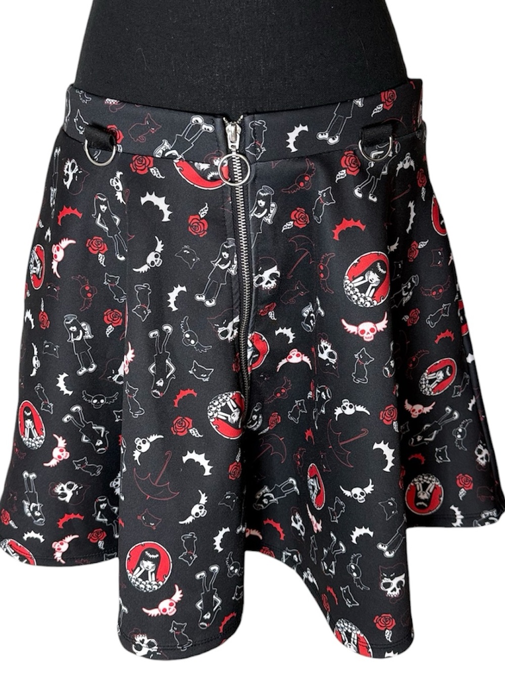 EMILY THE STRANGE HOT TOPIC O Ring Mini Skirt Zipper Skulls Goth Gothcore XL